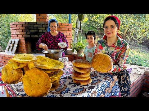 Daily village life in Iran! Baking golden bread in two ovens with bean stew
