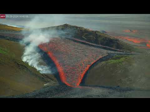 Lava Falls at new Eruption of Grindavik Volcano, Iceland (May 29, 2024)
