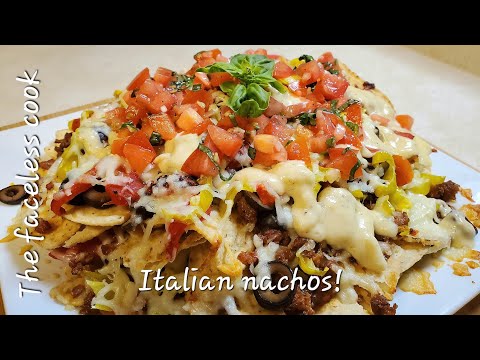 Italian nachos with Alfredo sauce, perfect for GameDay!