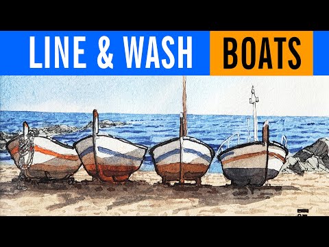 How to Draw Line and Wash Boats in THREE STEPS - Super fun demo!