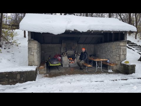 Camping in a Stone Shelter during a Big Snow Storm