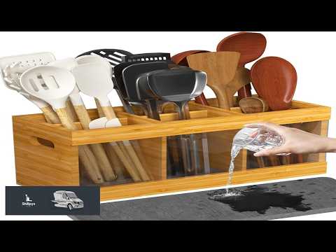 Yofidra Bamboo Utensil Holder & Silverware Organizer: Extra Large Cooking Holder