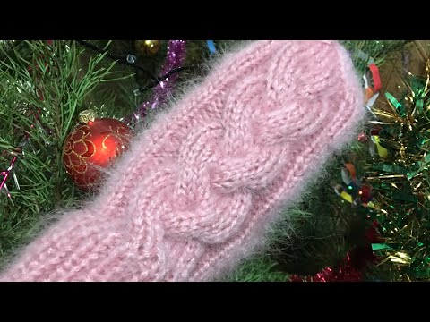 Mohair mittens with knitting needles with a pattern of a braid with a shadow. Knitted easily and ...