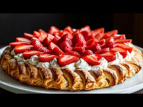 A dessert she drives into the madness: puff pastry with strawberries! Better than Napoleon cake!