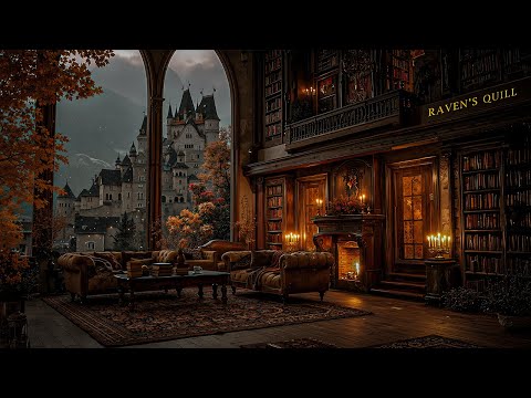 Medieval Castle Library Ambience | Cozy Study Nook | Dark Academia Autumn Vibes for Reading & Write