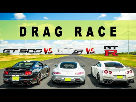 Ford Mustang Shelby GT500 vs Mercedes AMG GTS vs Nissan GTR R35, tables turn quickly. Drag and Roll.
