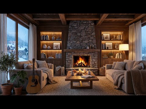 Cozy Fireplace Ambience ❄️ Soft Piano Music for Stress Relief & Sleep