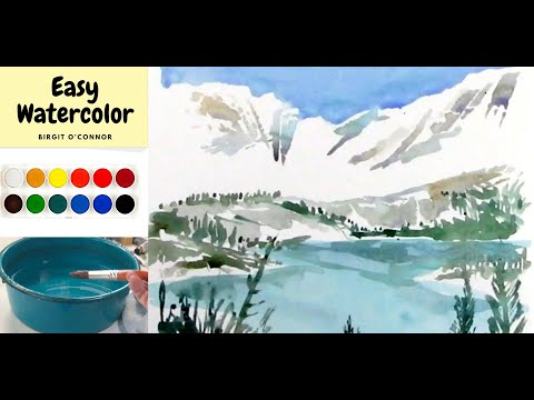 How to Easily Paint Snowy Mountains & a Lake | Beginner Watercolor