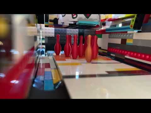 Bowling on the Lego bowling alley with no curtain on
