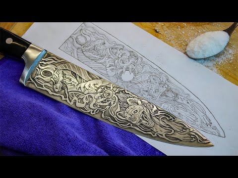 How to Draw with Salt on Metal.  Simple Secret.  Drawing on a Knife