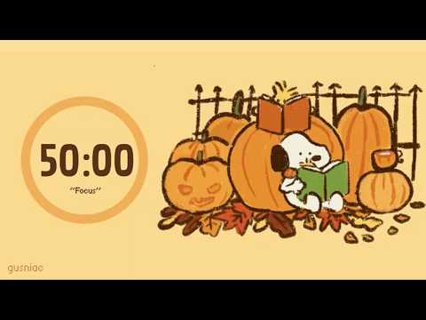 Study With Me 🍁 | Snoopy Pomodoro 50/10 x 4 | Pumpkin Patch, Cozy Fall Jazz, Fireplace, No Mid Ads