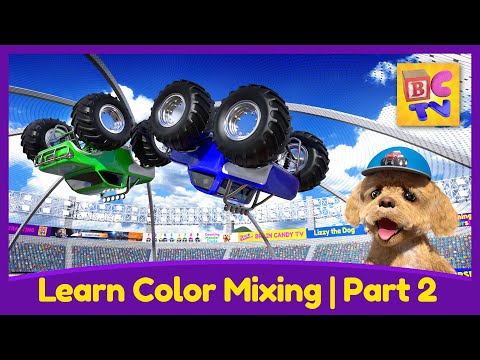Learn Color Mixing with Monster Trucks Part 2 | Educational Video for Kids