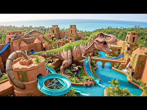 250 Days Building an Epic T-Rex Waterpark with Multi-Tier Water Slides Complex Using Primitive Tools