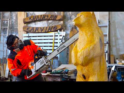 The Incredible Process of Turning a Discarded Log into a Wild Bear | Korean Wood Art