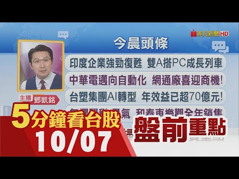 超微狂飆逾23% 費半指數漲近3%創歷史高 馬斯克AI大投資 鴻海.緯創等受惠 PCB廠衝刺AI 欣興.景碩等營運看旺 雙A搭PC成長列車｜主播鄧凱銘｜【5分鐘看台股】20251007｜非凡財經新聞
