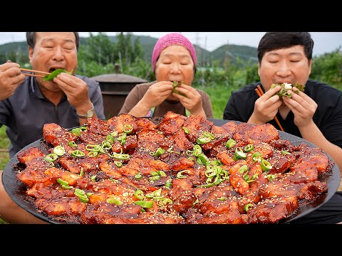 Charcoal Grilled Marinated Samgyeopsal - Mukbang eating show