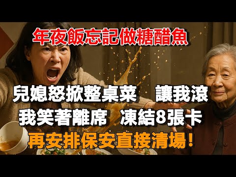 年夜飯忘記做糖醋魚，兒媳怒掀整桌菜   讓我滾，我笑著離席  凍結8張卡，再安排保安直接清場！#夜讀人生 #朝夕書卷  #情感故事  #為人處世 #不肖子孫 #養老故事 #樂齡故事匯"