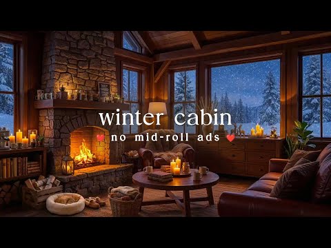 ☕ Warm Cabin Jazz (NO MID-ROLL ADS) – Fireplace Ambience for Focus & Relaxation