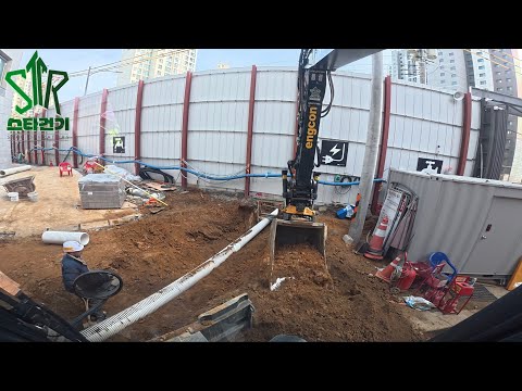 (4k)Hyundai hw155a engcon. 아파트 부대토목 part14 .(외부관로 마지막 및 내외부 연결) #excavator #tiltrotator #engcon 🇰🇷
