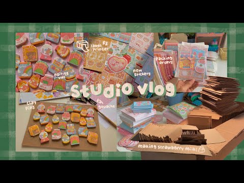 studio vlog :: making clay pins, unboxing new stickers, + packing orders
