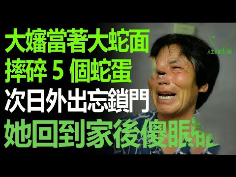 大嬸當著巨蟒的面摔碎5個蛇蛋，次日出門忘鎖門，回到家她傻眼了！