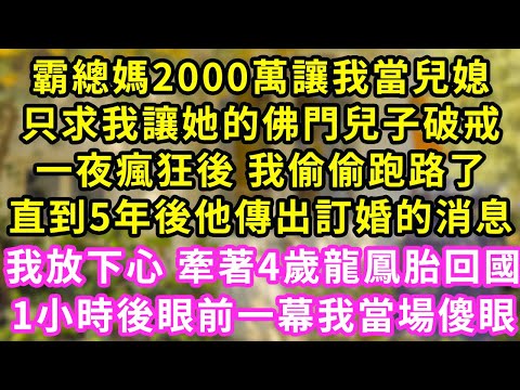 霸總媽2000萬讓我當兒媳，只求我讓她的佛門兒子破戒，一夜瘋狂後 我偷偷跑路了，直到5年後他傳出訂婚的消息，我放下心 牽著4歲龍鳳胎回國，1小時後眼前一幕我當場傻眼#甜寵#灰姑娘#霸道總裁#愛情#婚姻