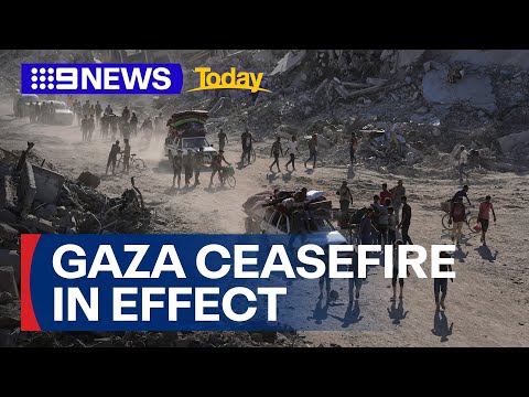 Thousands of Palestinians return to what remains of their homes | 9 News Australia