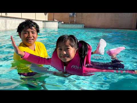 Eric Teaches Lily and Alexa to Swim for Pool Challenge