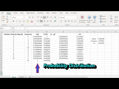 Example of a Probability Distribution:  Mean, Variance, and Standard Deviation with Excel