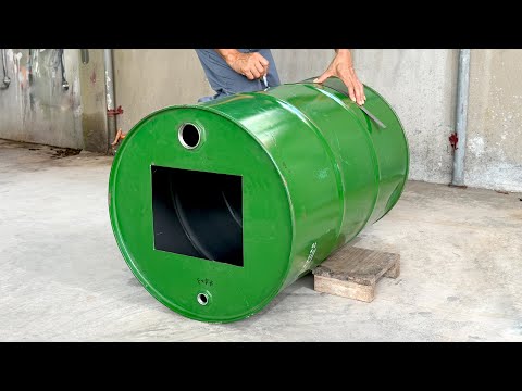 Make your own smokeless wood stove from an old iron barrel at home