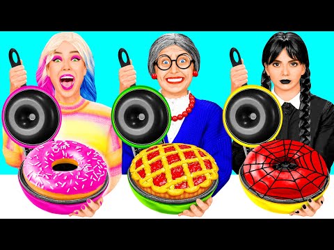 Wednesday vs Grandma Cooking Challenge | Simple Secret Kitchen Hacks and Tools by BaRaDa Challenge