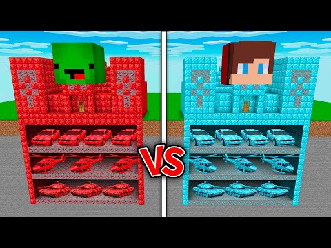 JJ and Mikey : DIAMOND vs RUBY Underground Temple Base Battle - Maizen in Minecraft ! (Maizen)