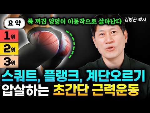 "스쿼트, 플랭크, 계단오르기 아니다" 푹 꺼진 엉덩이 '이 동작' 하나면 탱탱하게 살아난다. 하루 5분씩만 매일 하세요. 최고의 엉덩이 운동 압도적 1위 | 김병곤 박사 요약