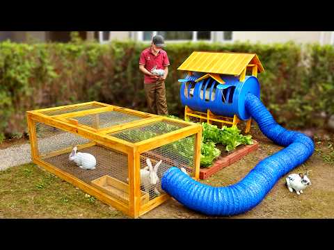 Turn old iron barrel into a cozy rabbit cage