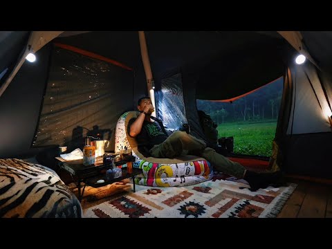 ⛈️ Luxury Rain Camping with Inflatable Tent - Relaxing Camping in the Rain