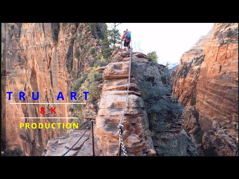 Angels Landing-Zion N P 8K-5.6K UHD  Beautiful and the Scariest hike with Tense and Beautiful Music.