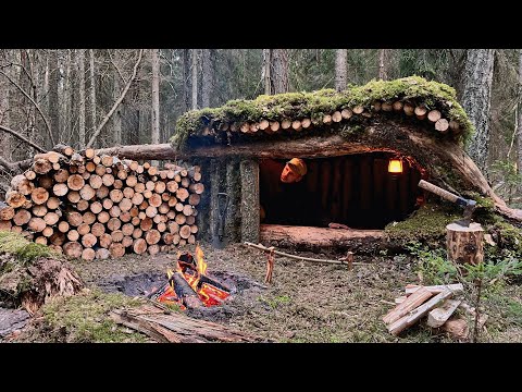 48 Hours in a Survival Shelter  Building a shelter for survival and survival skills in the wild.
