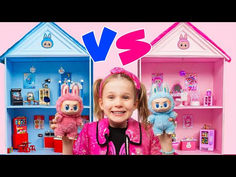 HỒNG VS XANH | Nhà Búp Bê DIY Cho Labubu 💖💙✨