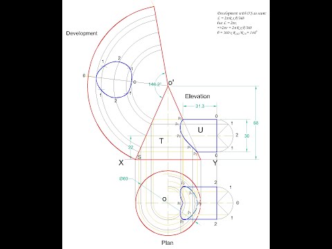 TD || INTERSECTION/INTERPENETRATION CYLINDER THROUGH A CONE AND ITS DEVELOPMENT