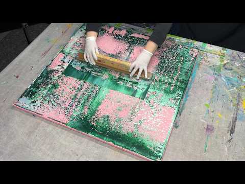 Abstrakte Acrylmalerei: Rakeltechnik auf großer Leinwand