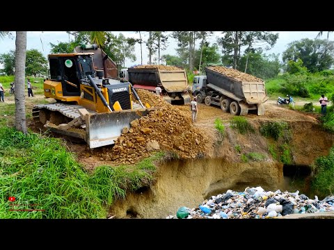 RECENTLY Activity Huge Slope Soil Surface Landfill Using Dozer Heavy And Group Vehicle Equipment