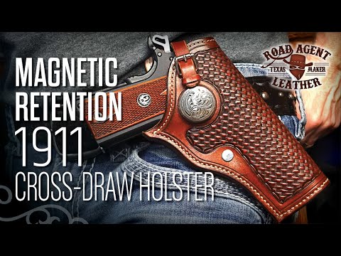 Making a "Magnetic Leather" Retention 1911 Cross Draw Holster ASMR Leathercraft