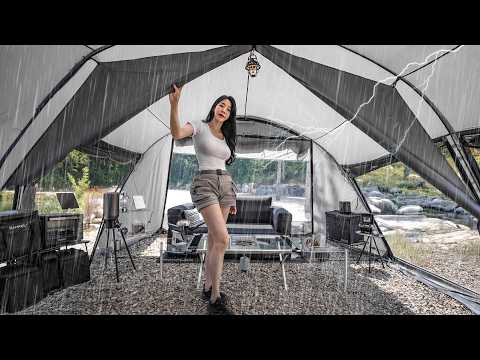 ☔️RAINY CAMPING WITH A LUXURY TENT | THUNDERSTORM DAY