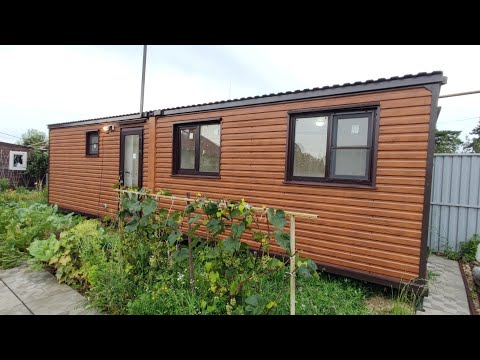 Дачный модульный домик Баня Люкс вагончик блок контейнер металлический 10 метровый в цвете Дуб 3 D