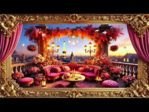 Romantic Paris Balcony Painting | Valentine TV Art | 12h Screensaver | Love Story