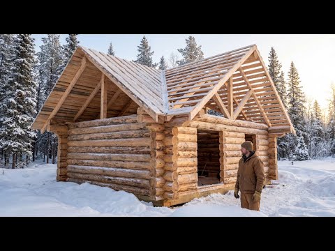 30 Days Building a Log Cabin Under Snow — No Electricity, No Machinery