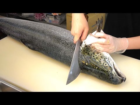 How To Fillet a Whole Salmon | Sashimi & Sushi -Taiwanese street food