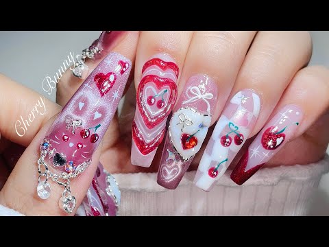 새침한 토끼 네일🐰🍒 초간단 자석 토끼 만드는법! 드릴 오프 & 손톱 연장 보수 / 셀프네일 / 네일 ASMR