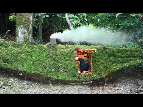 Building a Secret Dugout Inside a Fallen Spruce, Secret shelter ,bushcraft ,survival