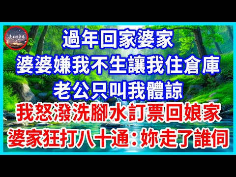 過年回家婆家，婆婆嫌我不生讓我住倉庫，老公只叫我體諒，我怒潑洗腳水訂票回娘家，婆家狂打八十通：妳走了誰伺？#為人處世 #生活經驗 #情感故事 #故事 #小說 #戀愛 #情感 #婚姻